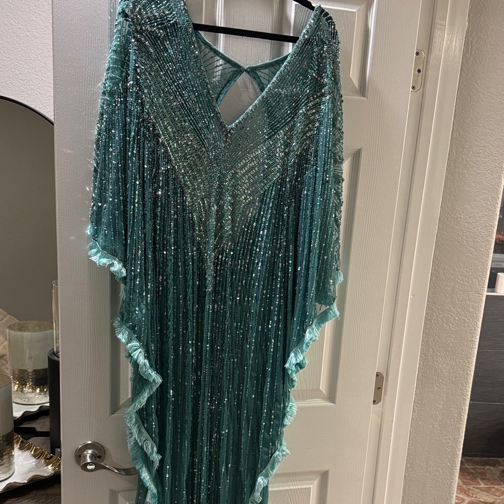Elegant Teal Beaded Gown